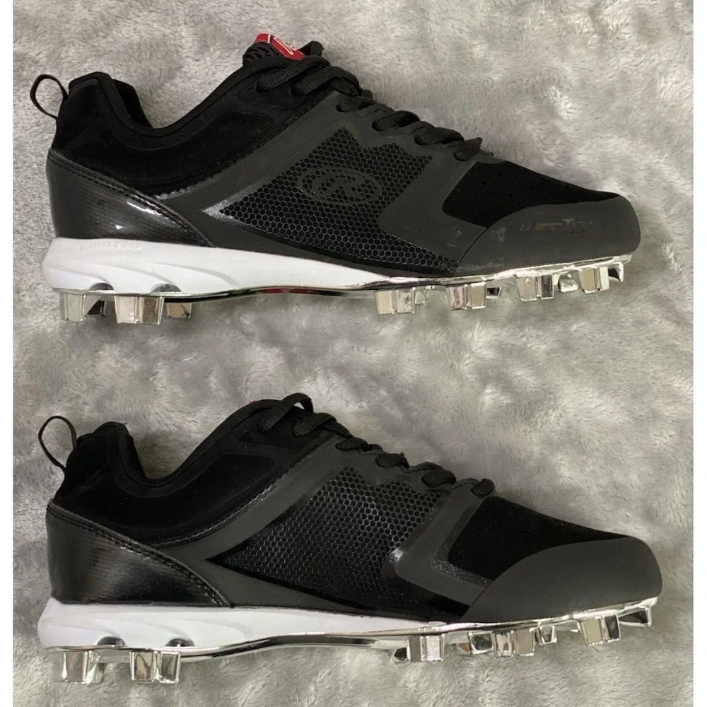Rawlings Chrome Series Brazen Baseball Cleats Mens 7.5 Black White Chrome Spike